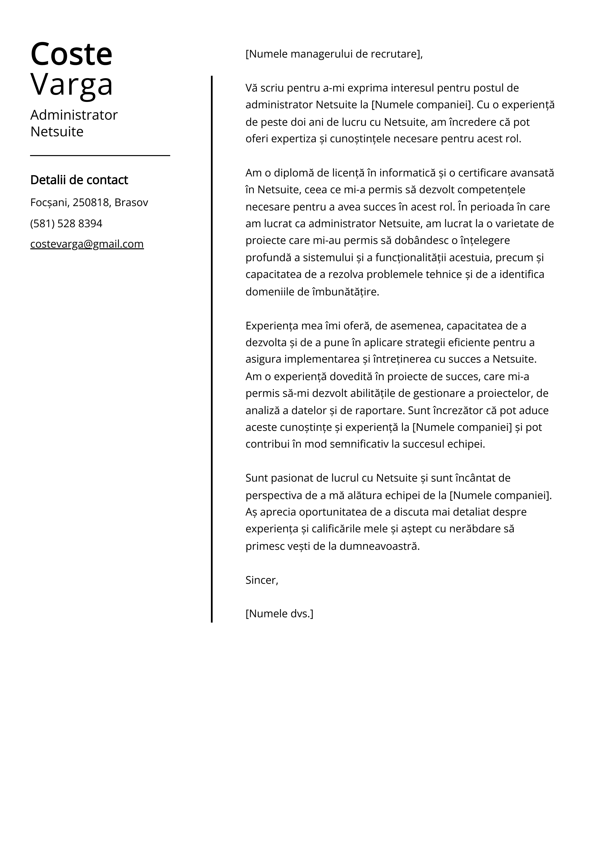 Administrator Netsuite Cover Letter Exemplu