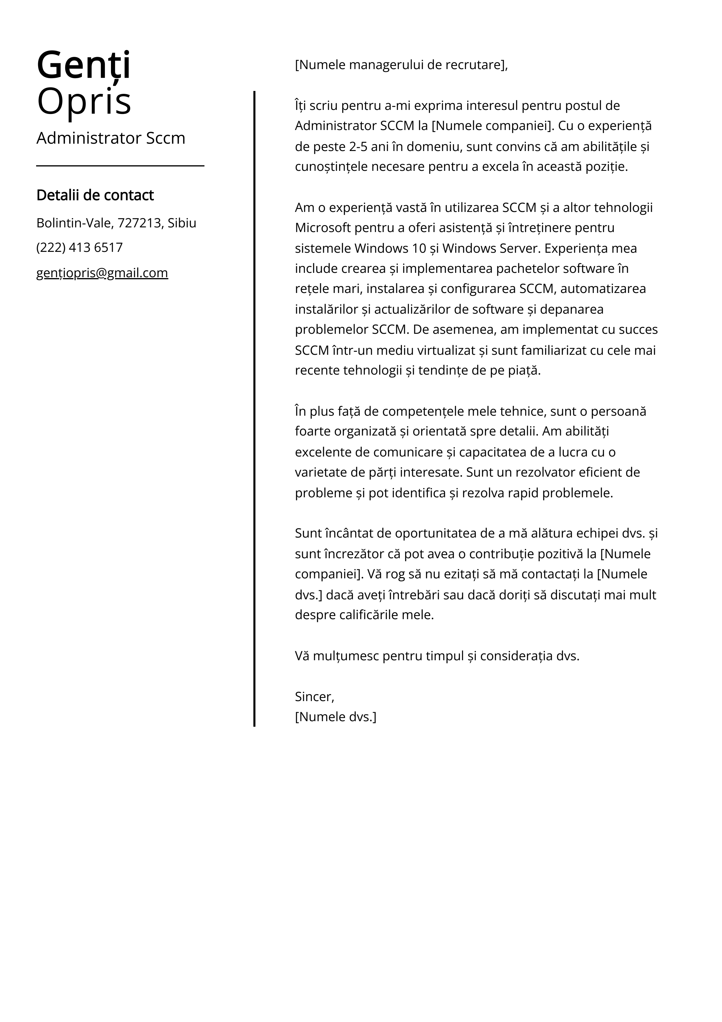 Administrator Sccm Cover Letter Exemplu