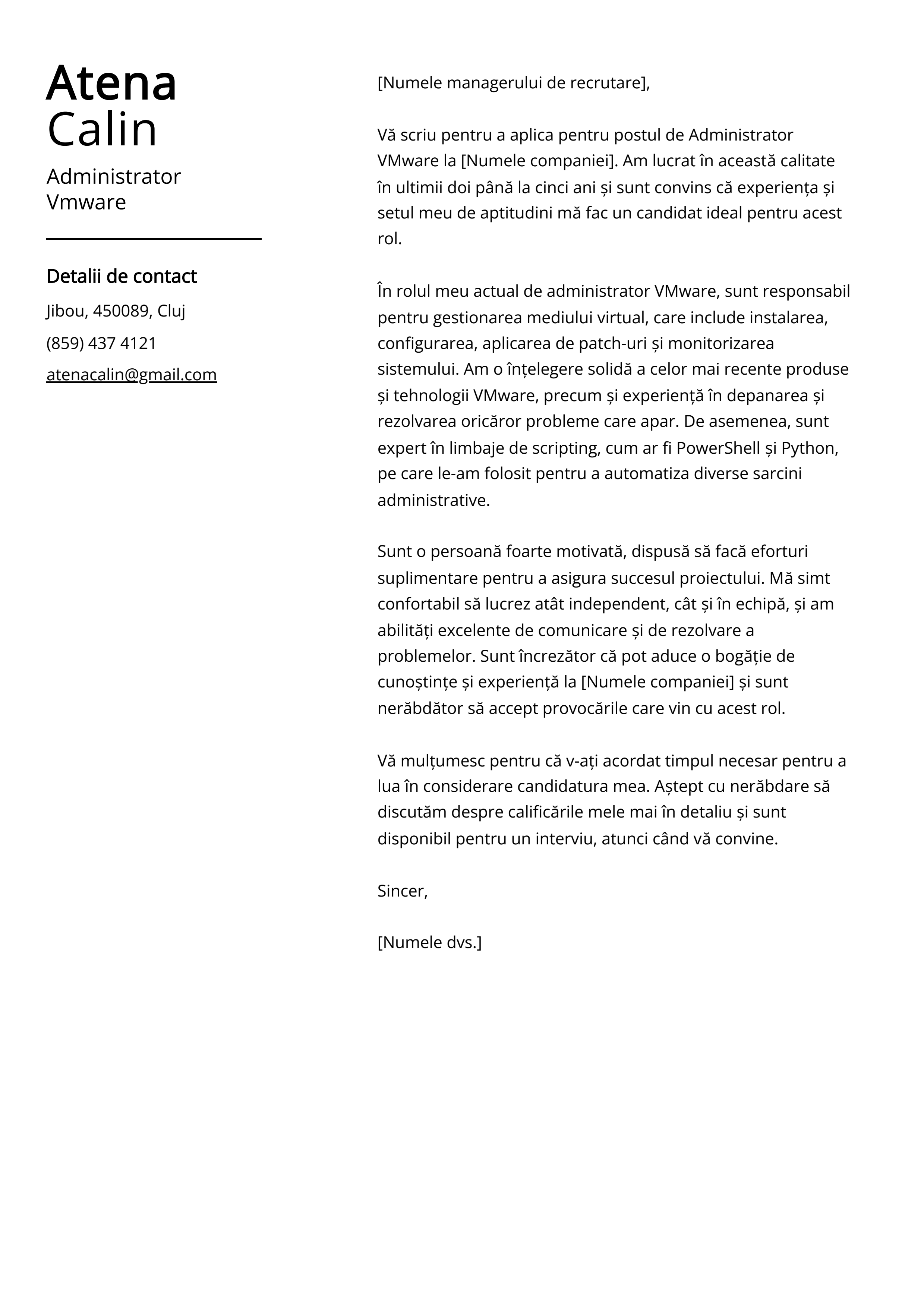 Administrator Vmware Cover Letter Exemplu