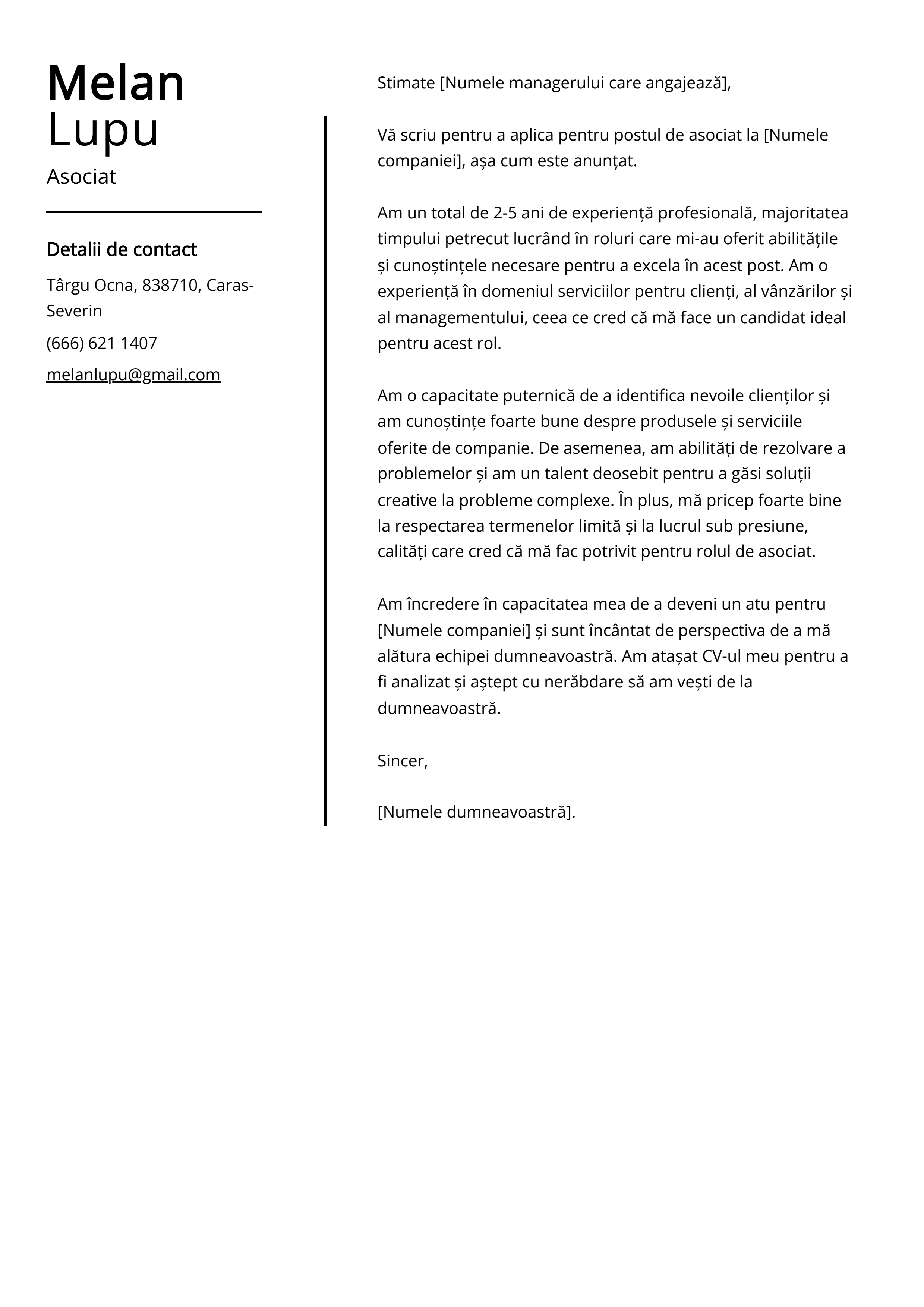 Asociat Cover Letter Exemplu