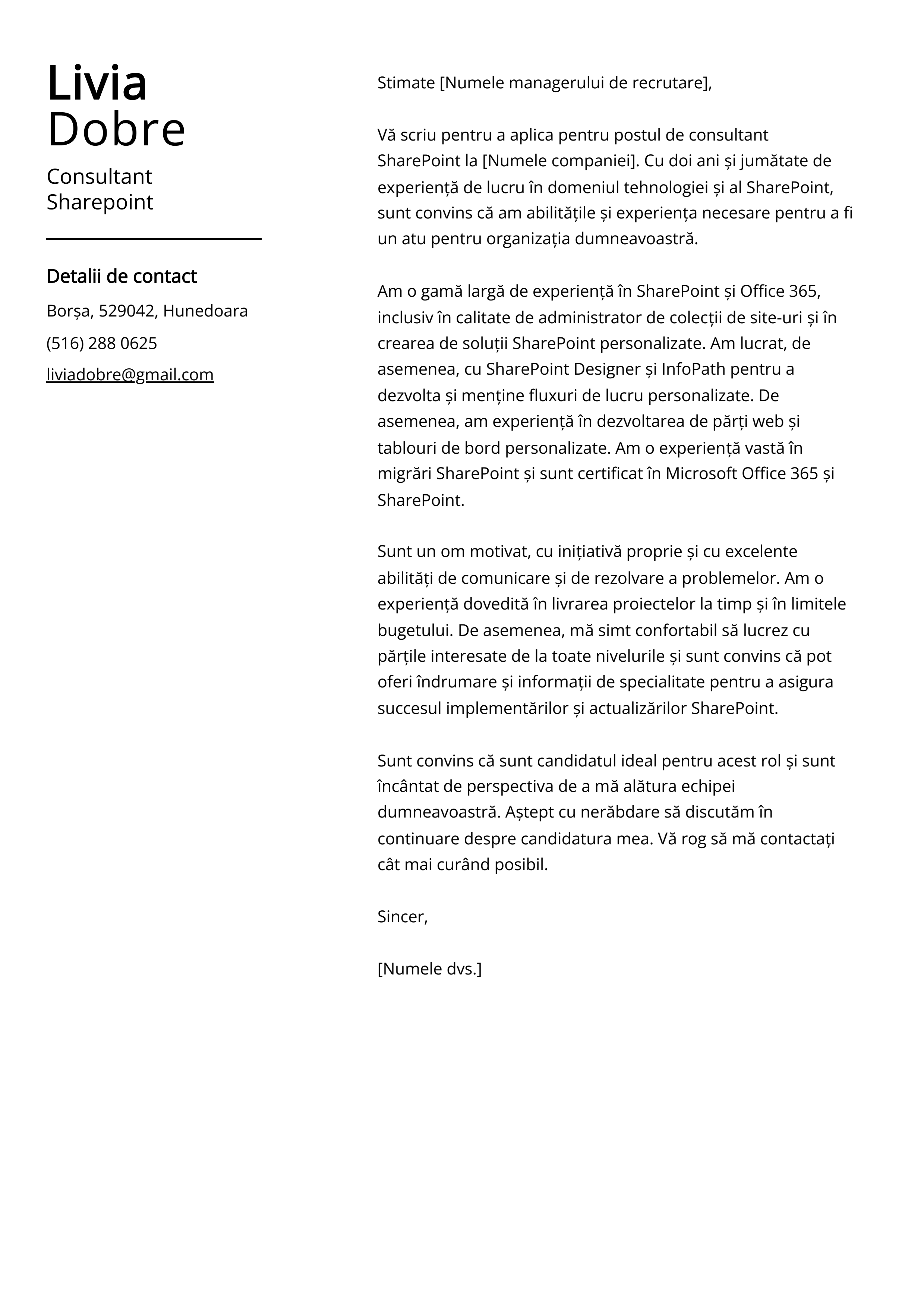 Consultant Sharepoint Cover Letter Exemplu