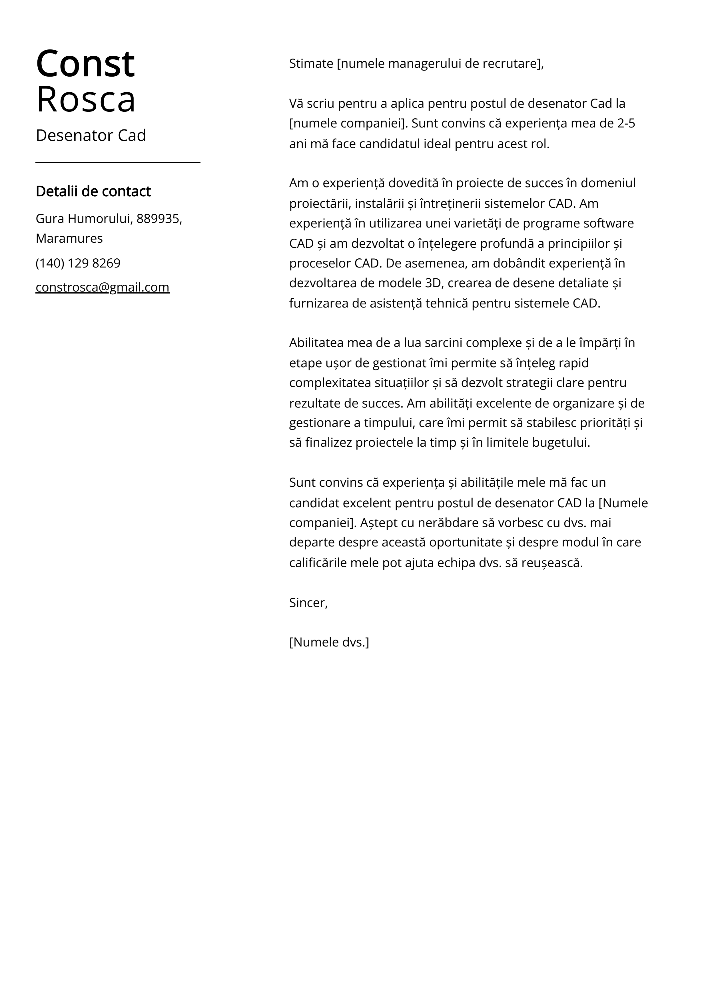 Desenator Cad Cover Letter Exemplu