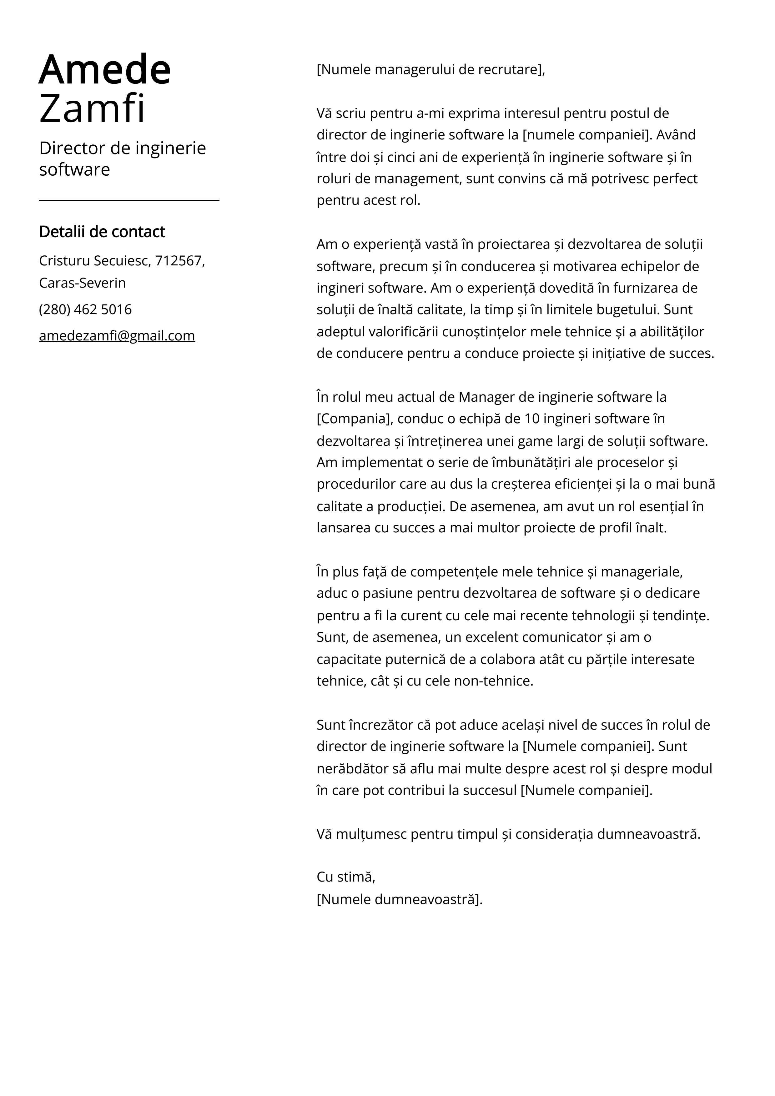 Director de inginerie software Cover Letter Exemplu