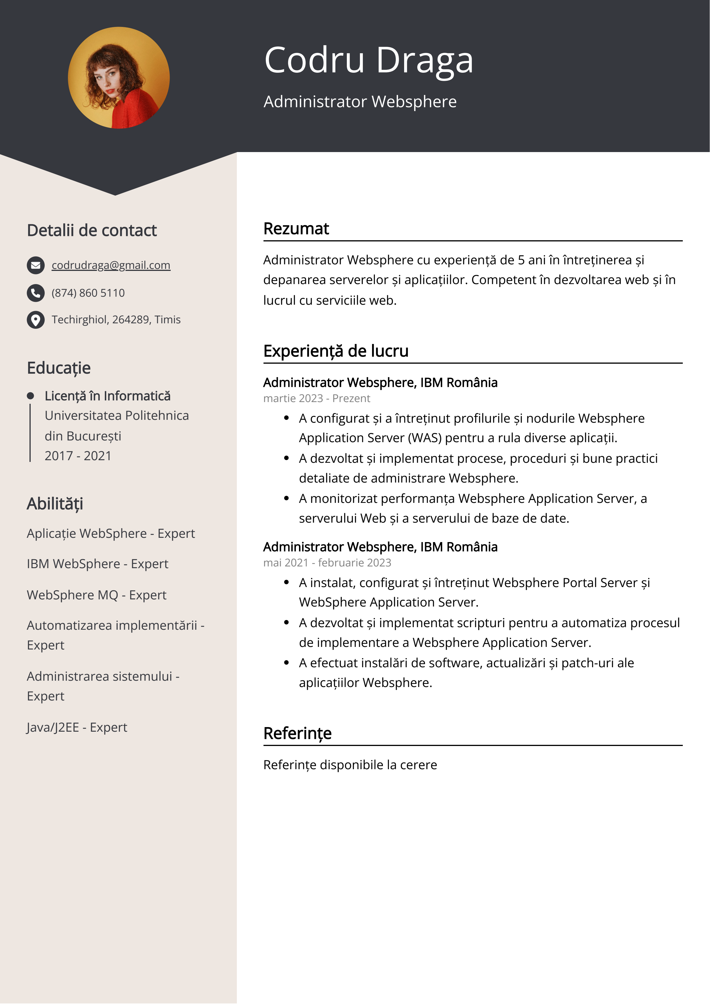 Administrator Websphere Resume Exemplu de CV