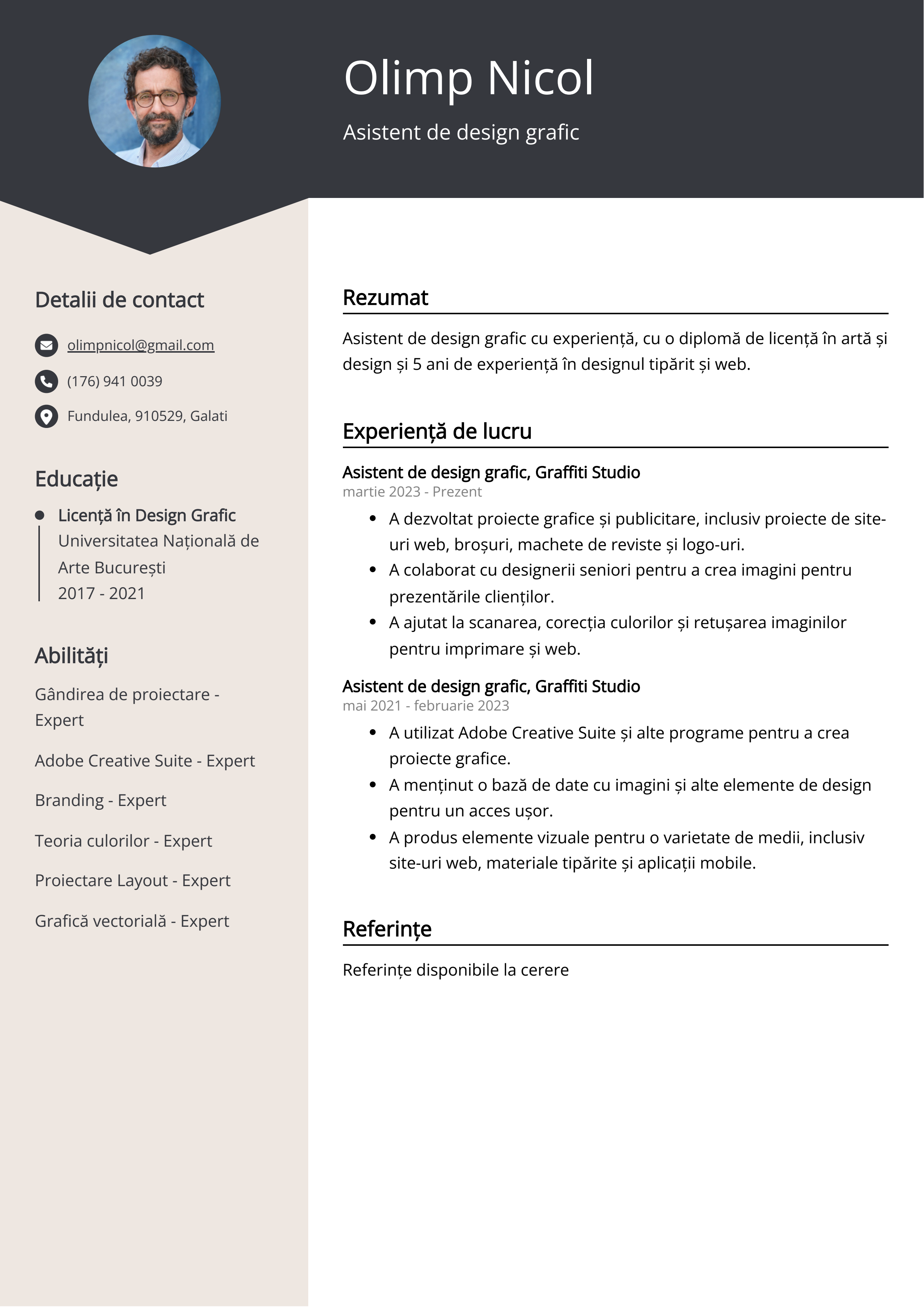 Asistent de design grafic Exemplu de CV