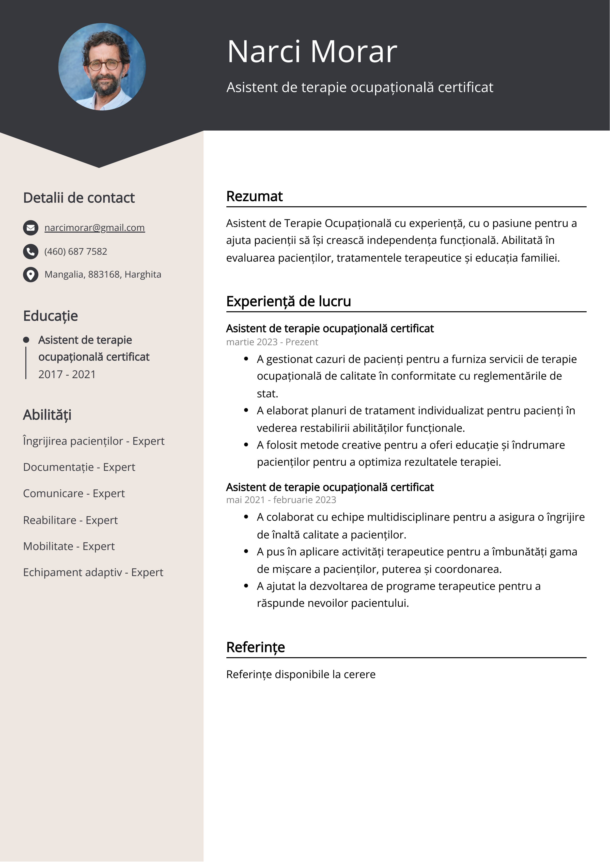 Asistent de terapie ocupațională certificat Resume Exemplu de CV
