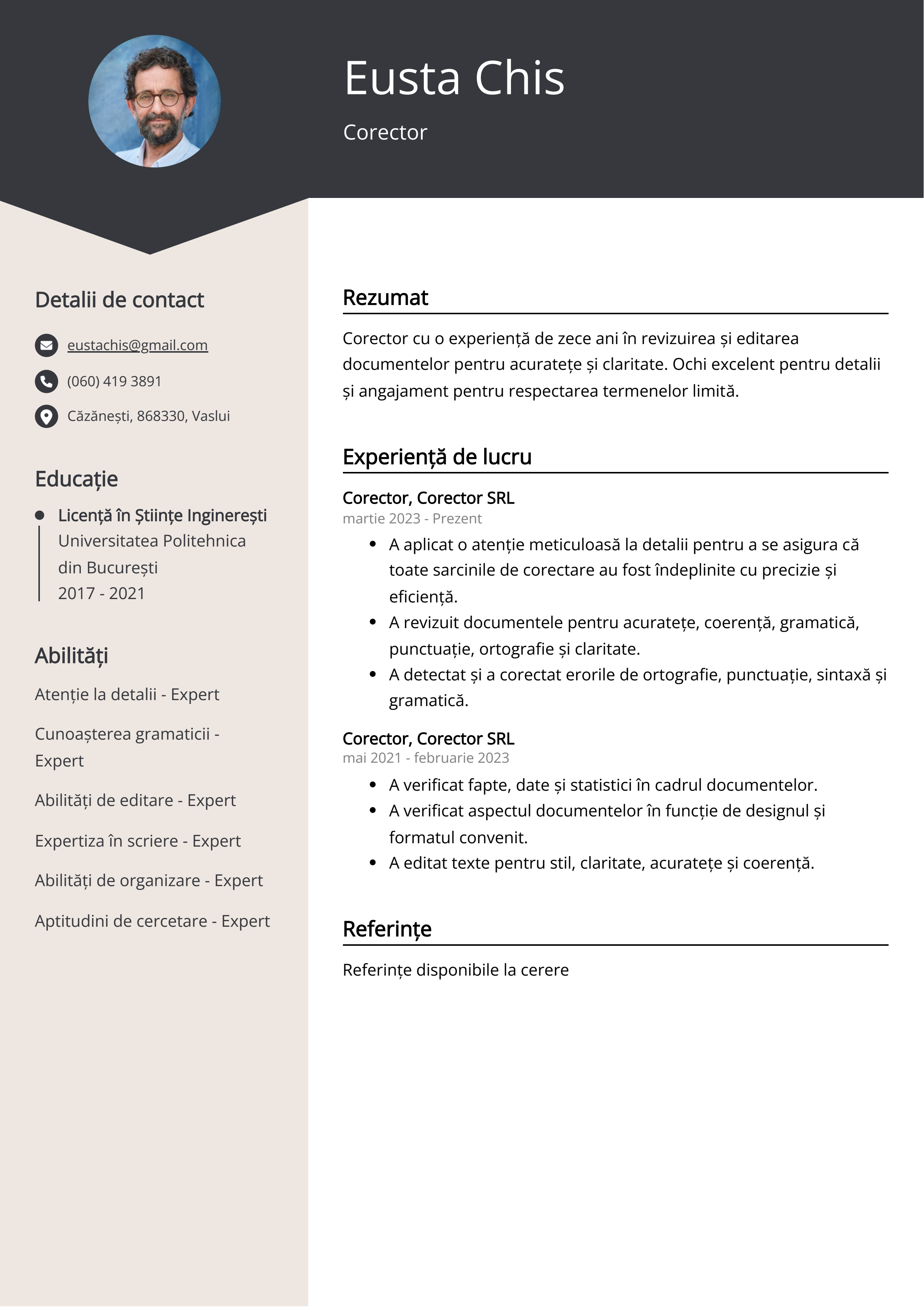 Exemplu de CV Corector