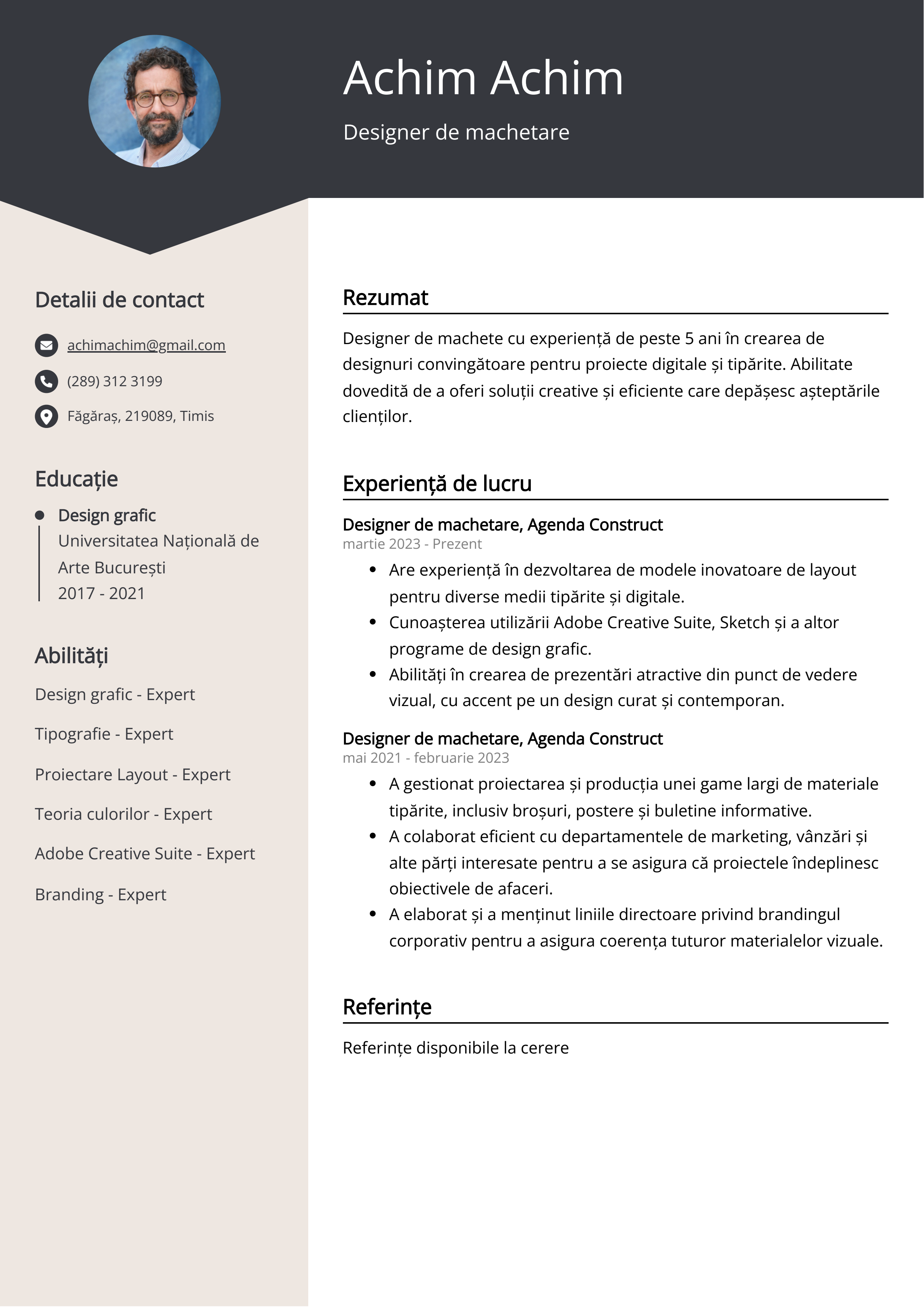 Designer de machetare Exemplu de CV