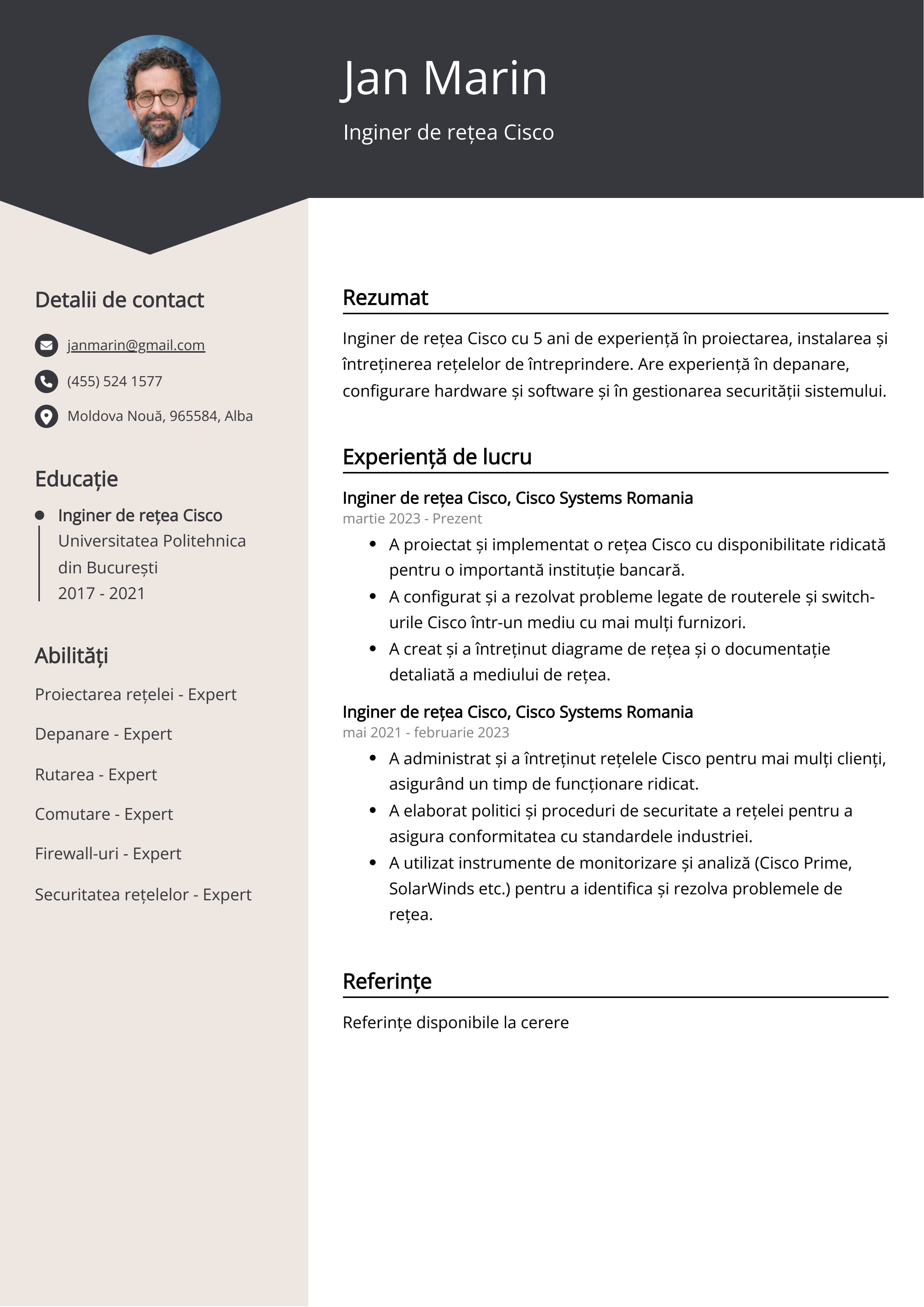 Inginer de rețea Cisco Resume Example