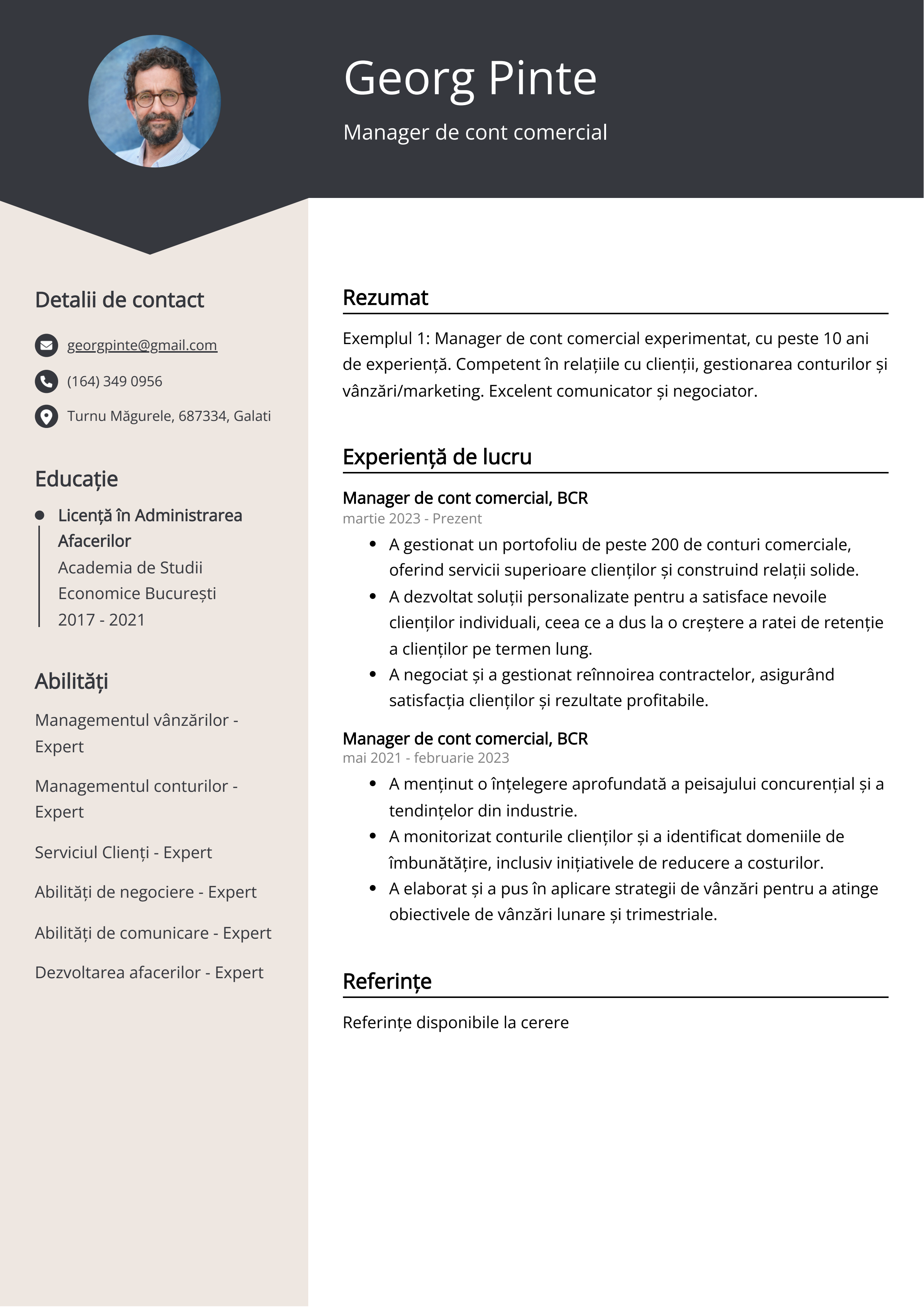 Manager de cont comercial Exemplu de CV