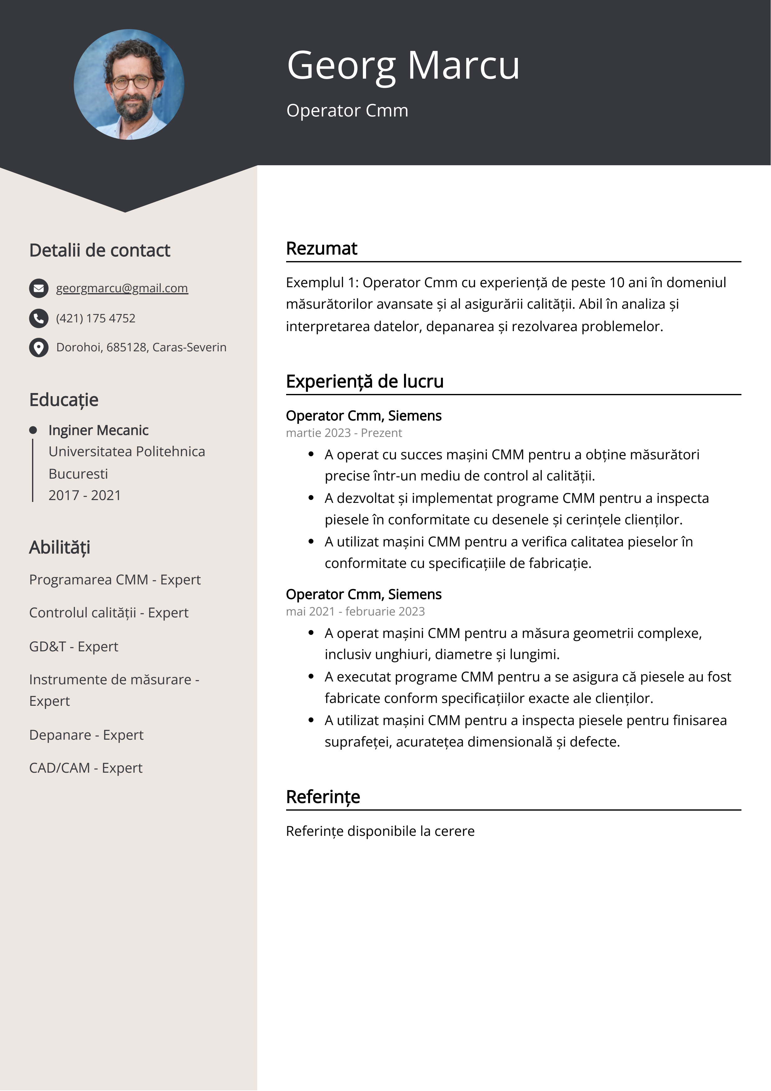 Operator Cmm Exemplu de CV