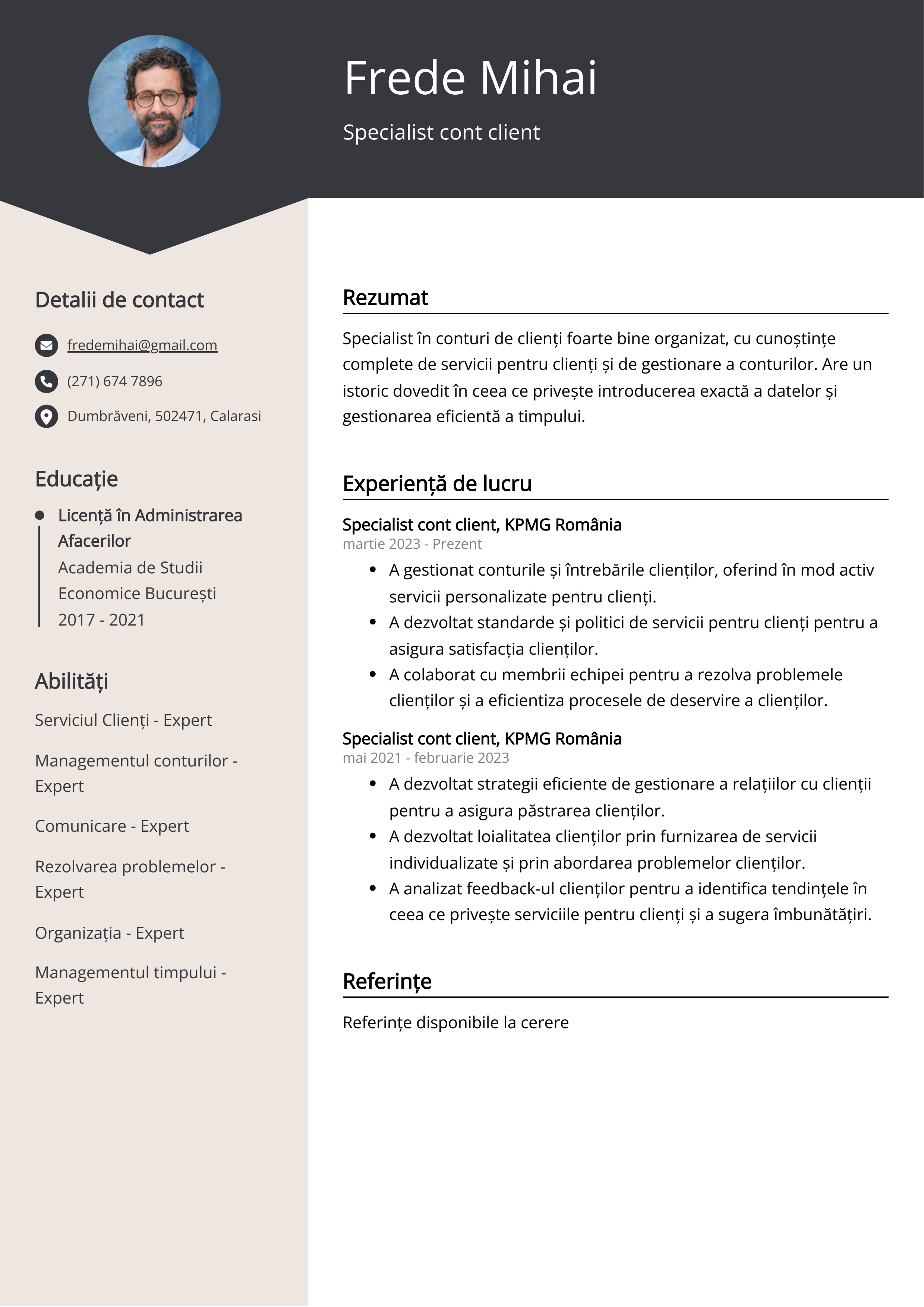 Specialist cont client Exemplu de CV