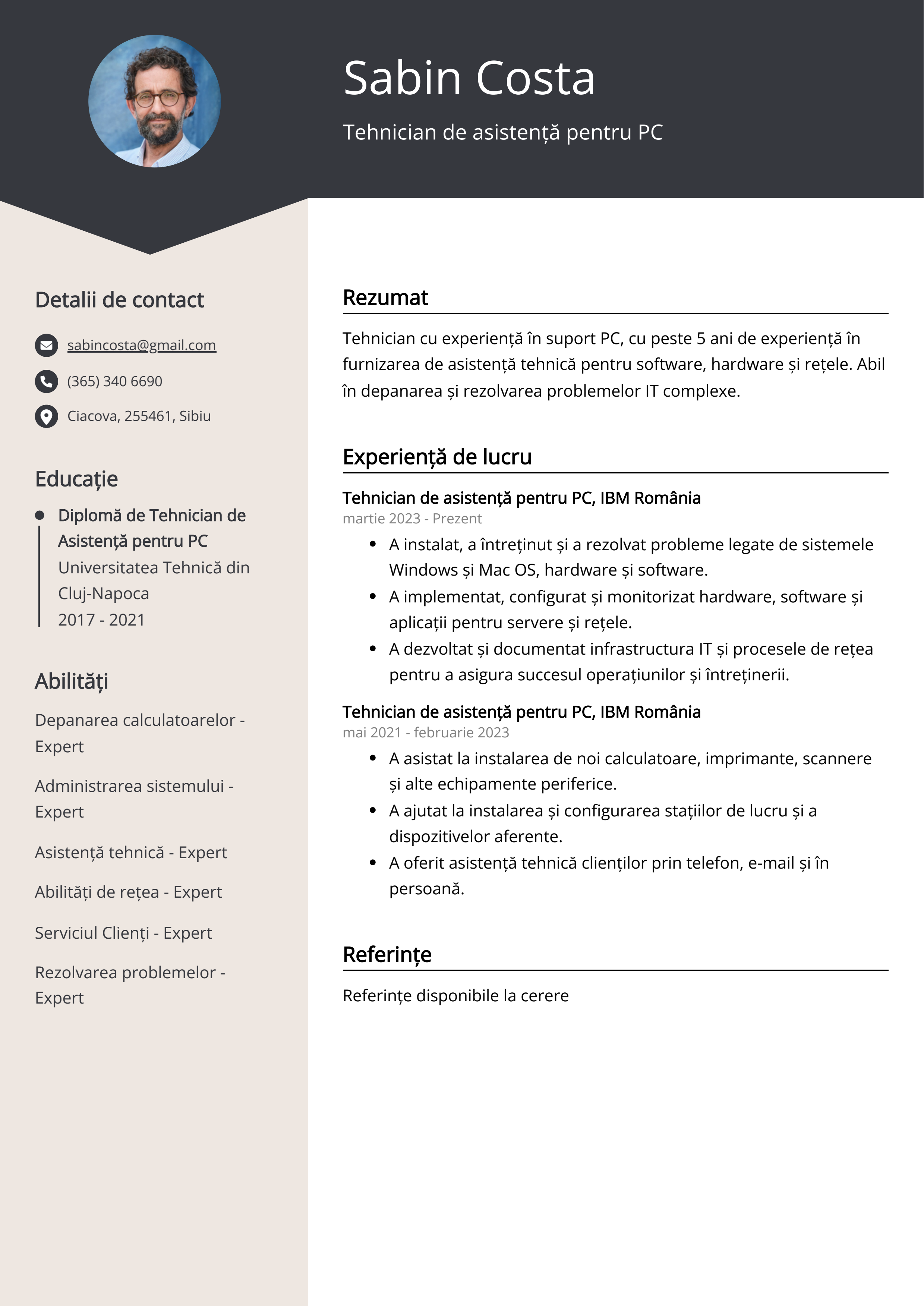 Tehnician de asistență pentru PC Resume Exemplu de CV