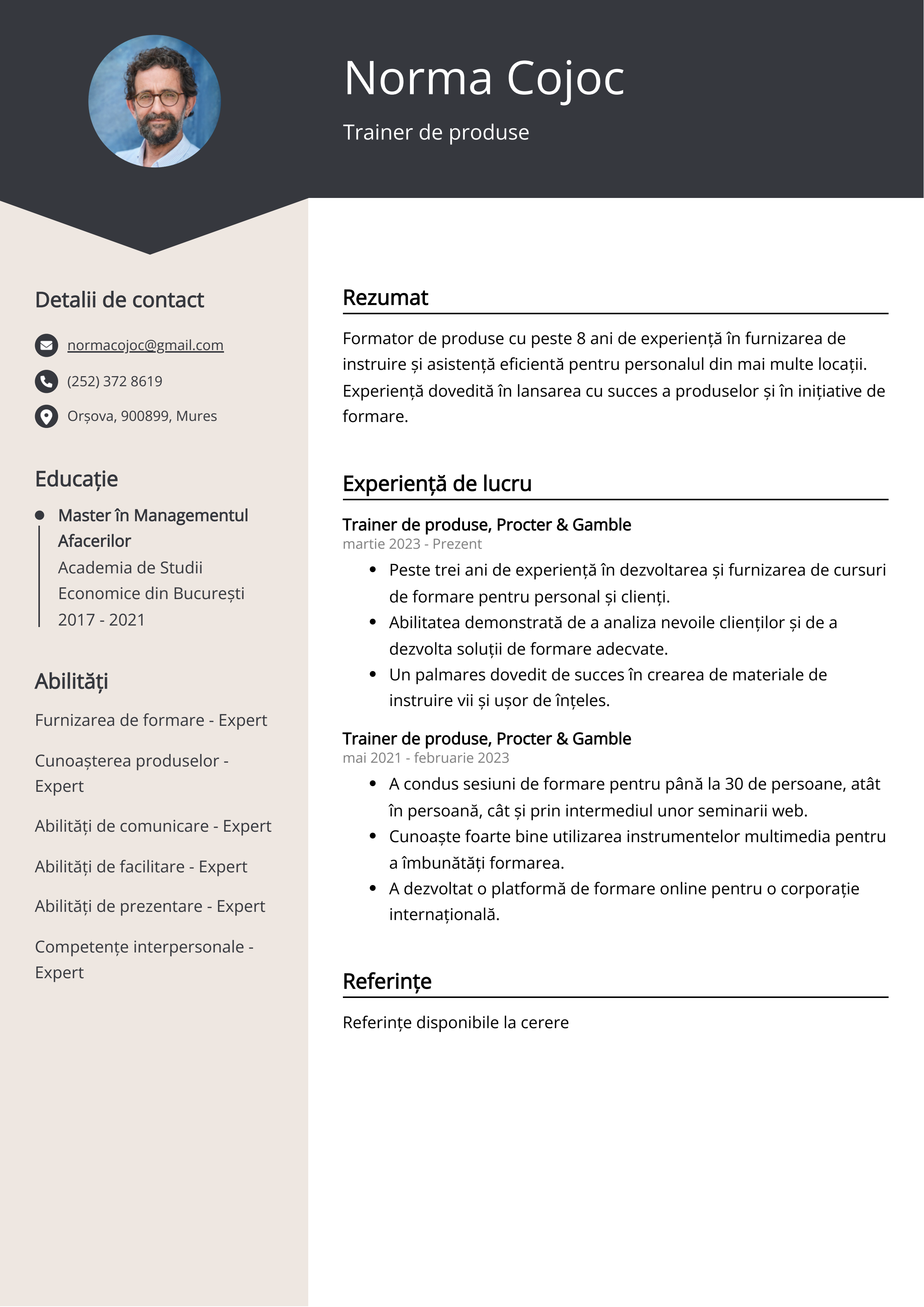 Trainer de produse Exemplu de CV