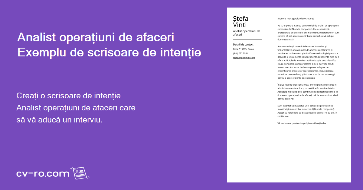 Analist operațiuni de afaceri Exemplu de scrisoare de intenție pentru 2024