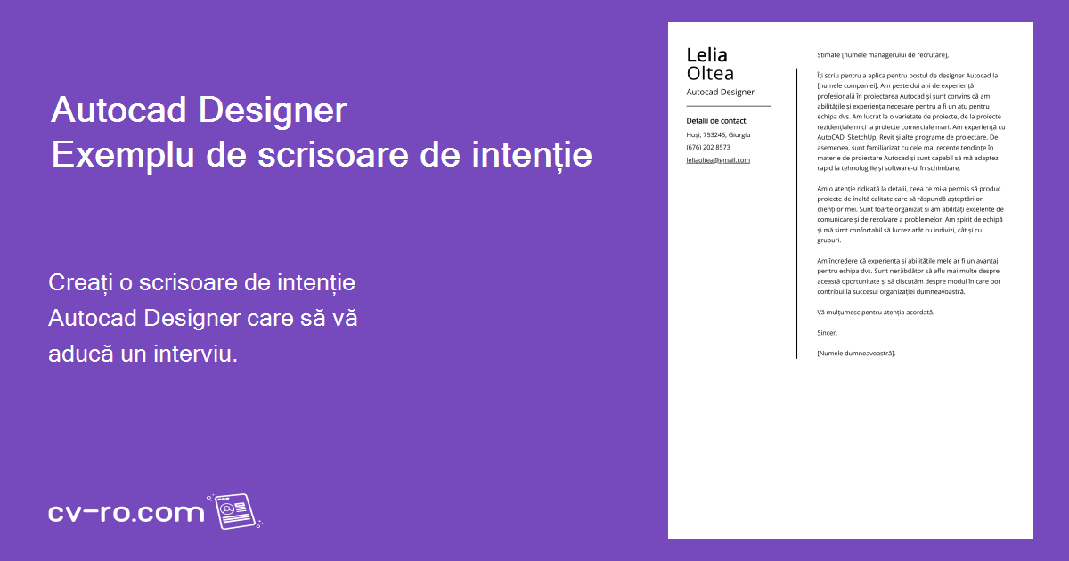 Autocad Designer Exemplu de scrisoare de intenție pentru 2024