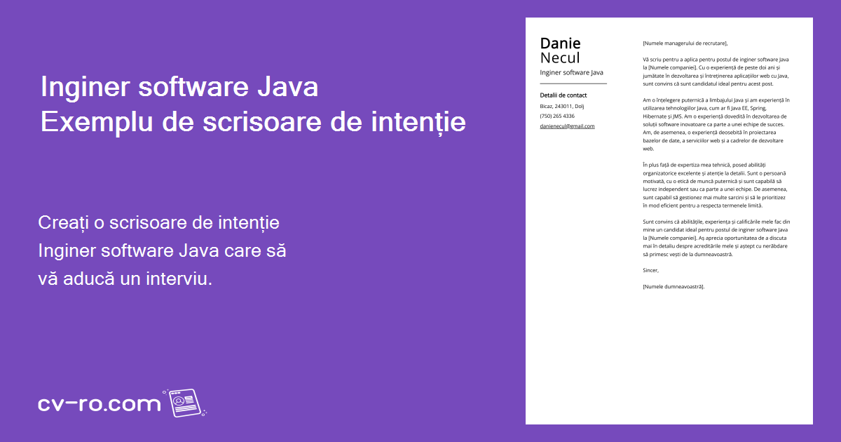 Inginer software Java Scrisoare de intenție: Exemplu și ghid (Locuri de ...