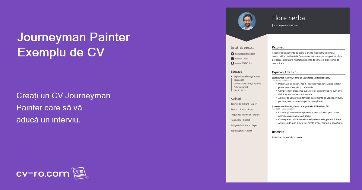 Journeyman Painter CV Exemplu și ghid (Nivel de intrare și locuri de